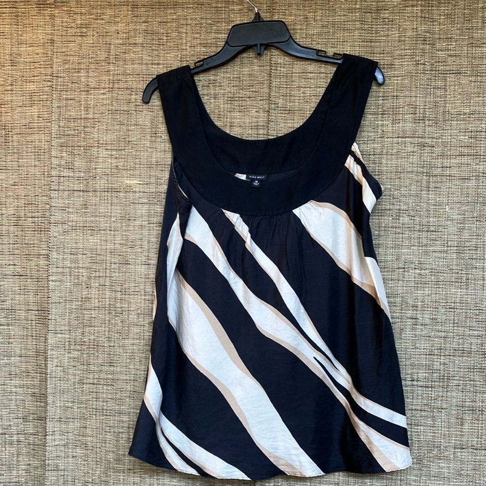 Nine West Asymmetrical Blue and White Sleeveless Tank Top